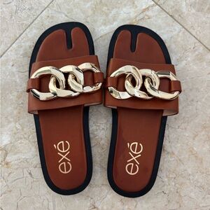 Exé Women's Tan Sandals with Gold Accents NWOT